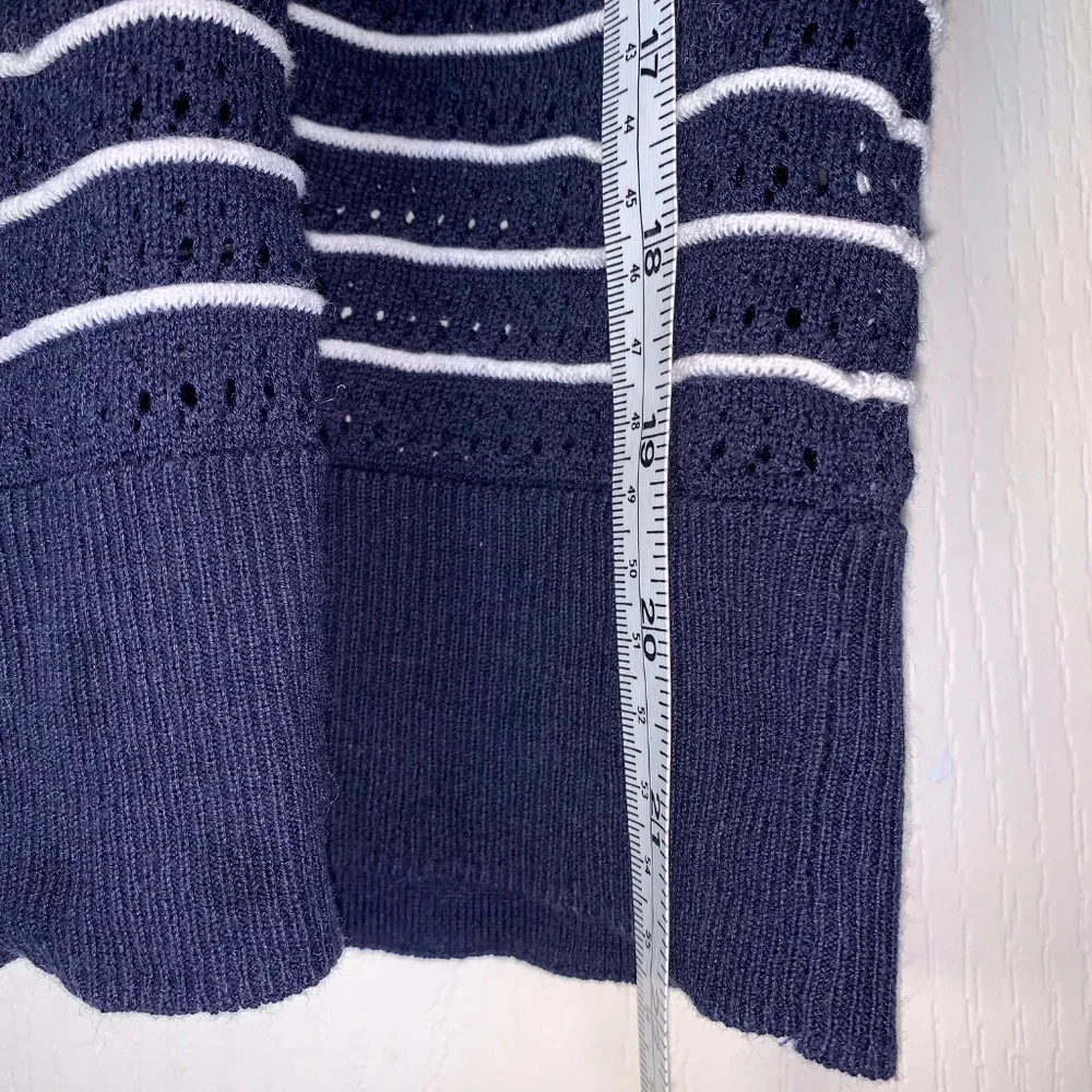 Nautical Striped Knit Sweater Navy White 3/4 Sleeve Size M – Lightweight Coastal - Picture 8 of 11